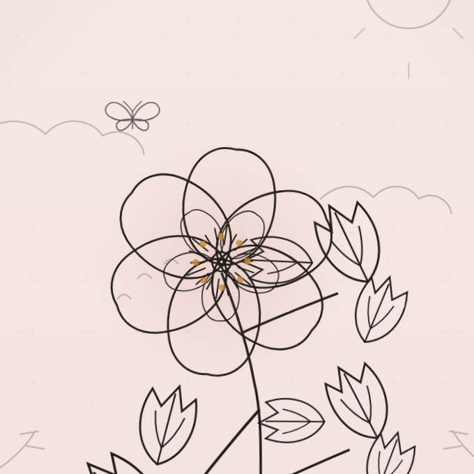 线描秋英：八瓣盛开
